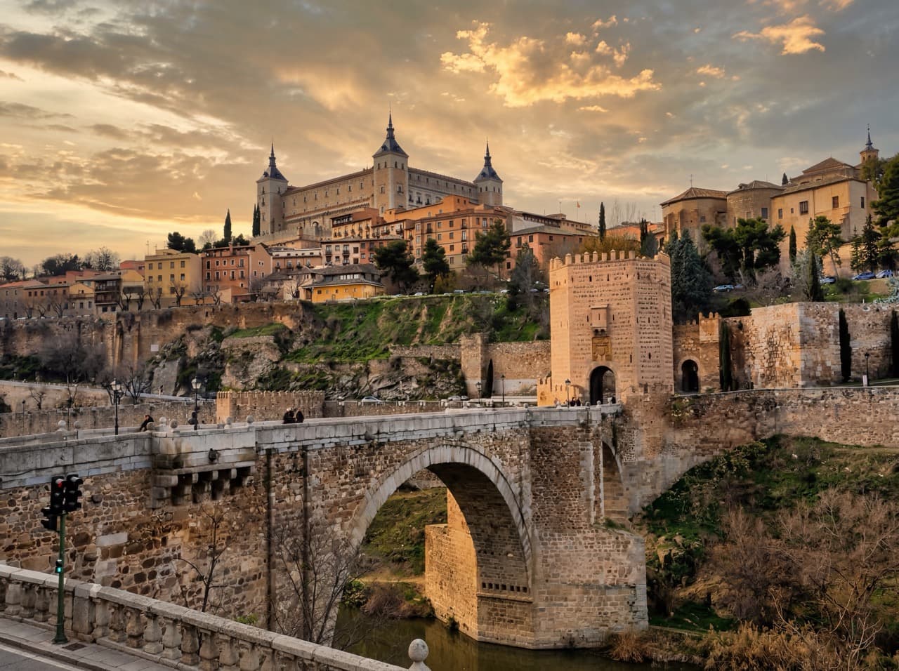 Alcántara Bridge at sunset in Toledo